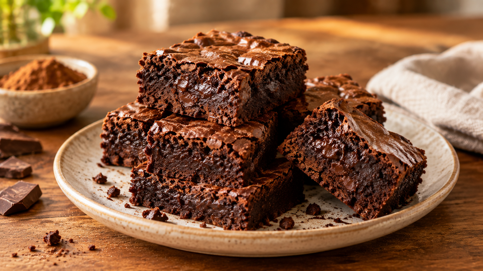 Classic homemade brownies with a rich fudgy chocolate center and crisp edges
